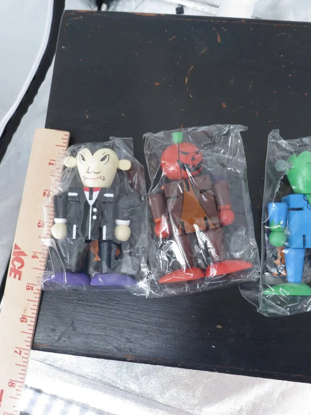 World Market Halloween Wooden Figures Lot 3 Vampire Pumpkin Frankenstein Multi